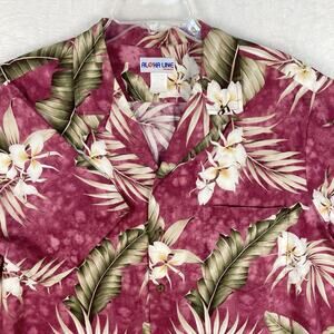 VTG Aloha Line Mens L Wine Pink Purple Hawaiian Floral Orchid Aloha Camp Shirt